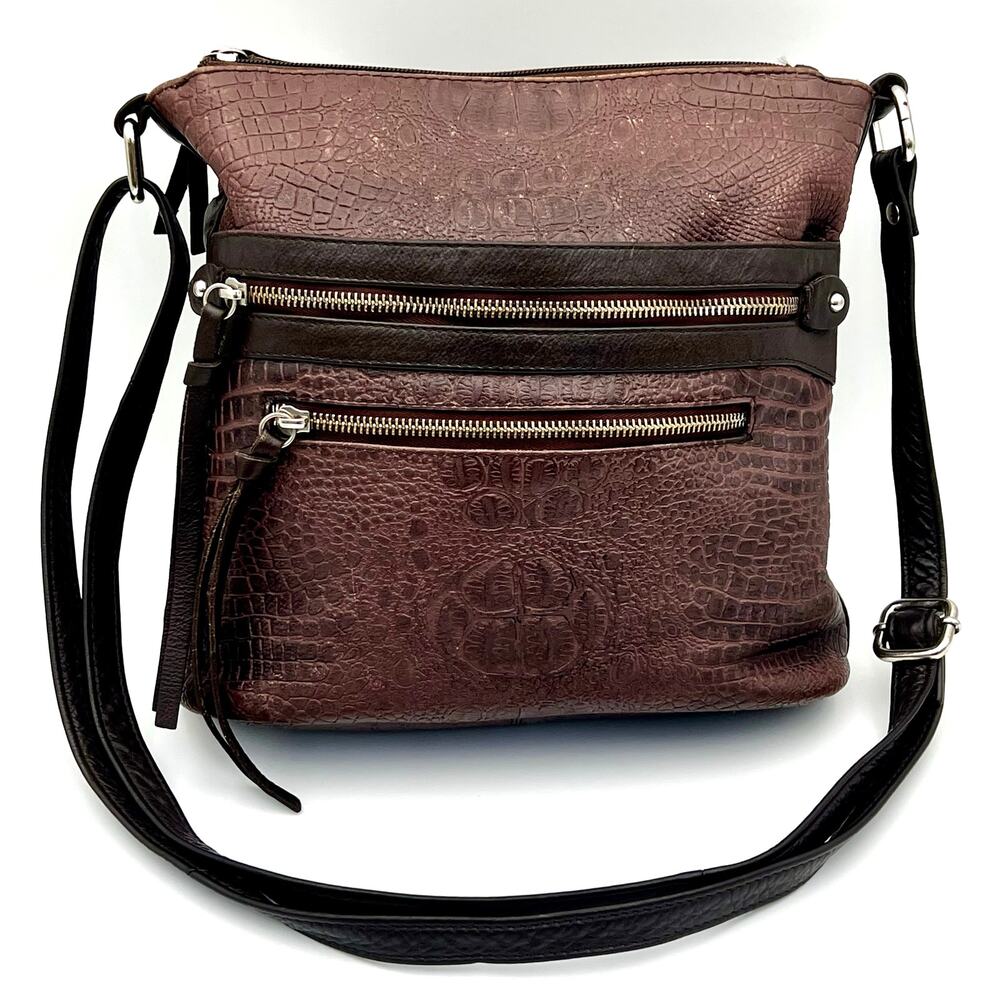 Great American Leather Works Croc Embossed Leather Shoulder Purse Mauve Brown